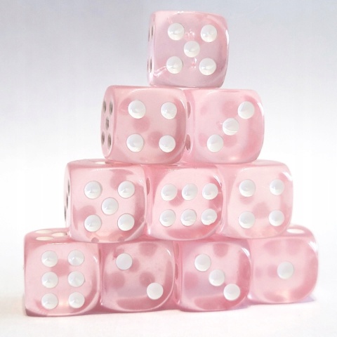 Przezroczyste kostki kości K6 różowe 10 szt.