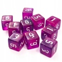 Brokatowe przezroczyste kości kostki K6 fioletowe 10 szt.