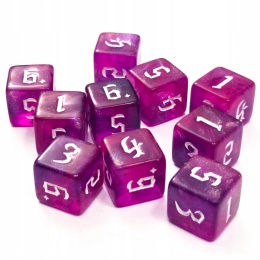 Brokatowe przezroczyste kości kostki K6 fioletowe 10 szt.