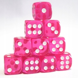 Przezroczyste kostki kości K6 różowe 10 szt.