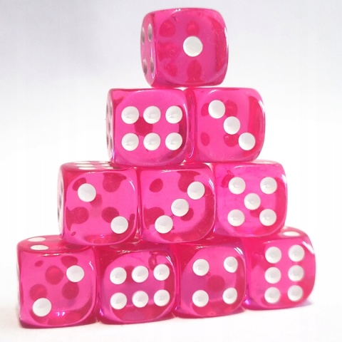Przezroczyste kostki kości K6 różowe 10 szt.