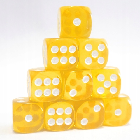 Przezroczyste kostki kości K6 żółte 10 szt.