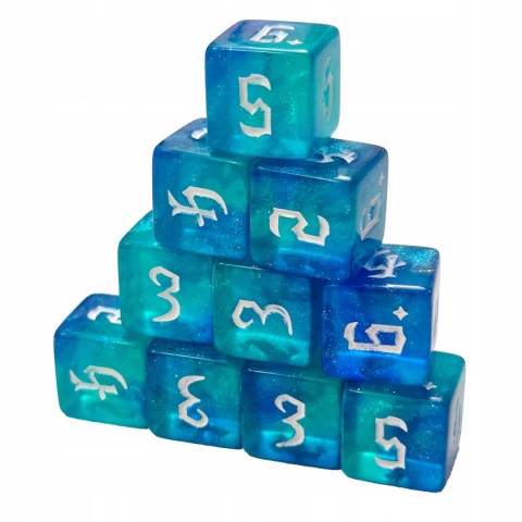 Brokatowe niebieskie przezroczyste kości kostki K6 16mm 10 szt.