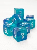 Brokatowe niebieskie przezroczyste kości kostki K6 16mm 10 szt.